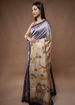 Cream Tussar Pure Silk Saree With Blouse Piece - Indian Silk House Agencies