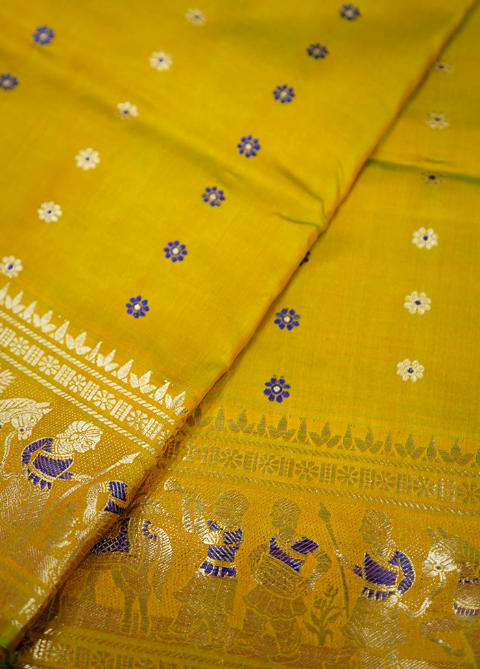 Yellow Baluchari Pure Silk Saree Without Blouse Piece - Indian Silk House Agencies