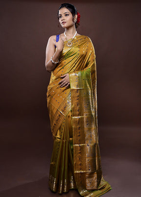 Yellow Baluchari Pure Silk Saree Without Blouse Piece - Indian Silk House Agencies