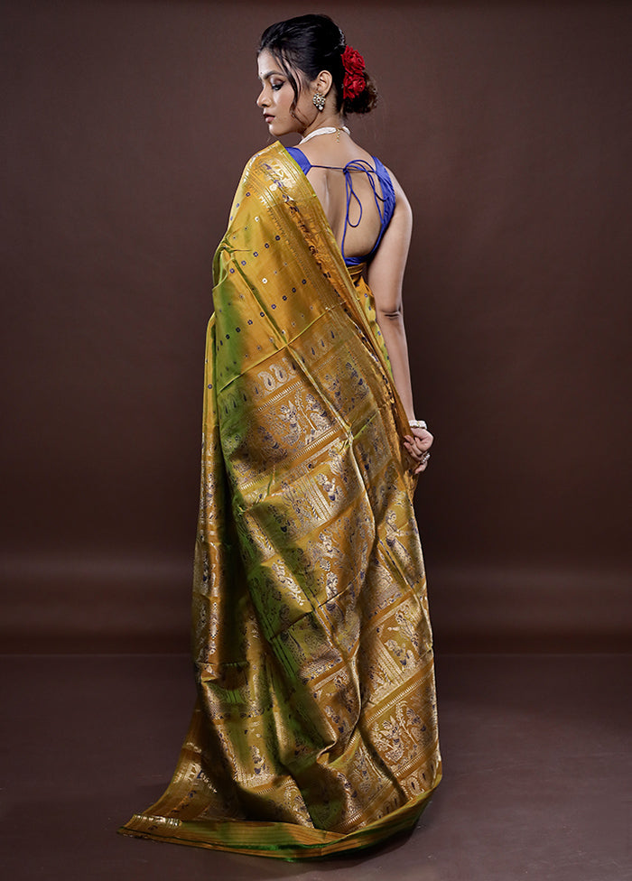 Yellow Baluchari Pure Silk Saree Without Blouse Piece - Indian Silk House Agencies