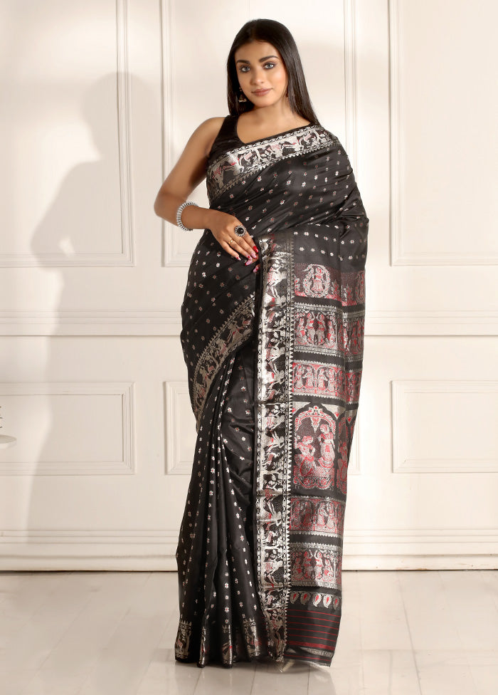 Black Katan Pure Silk Saree With Blouse Piece - Indian Silk House Agencies