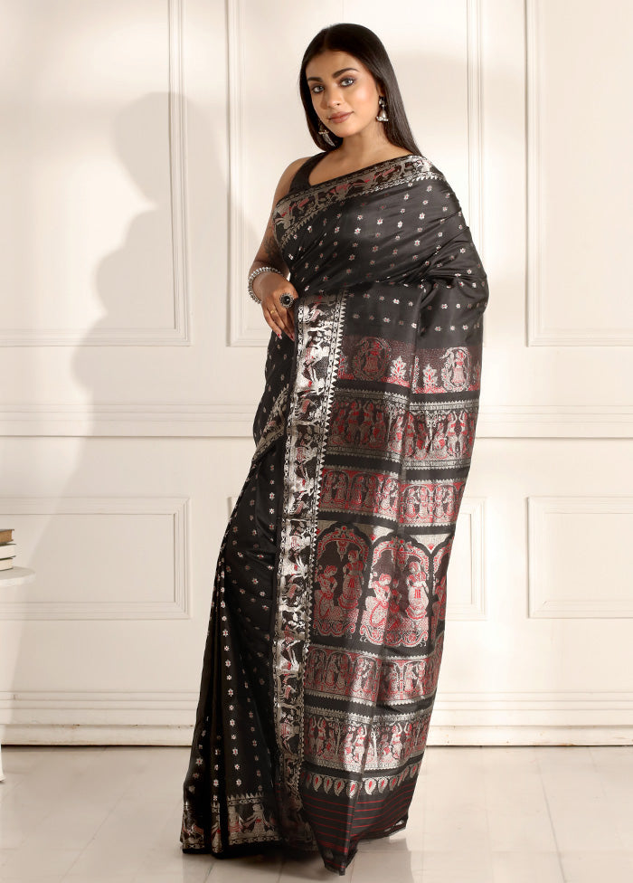 Black Katan Pure Silk Saree With Blouse Piece - Indian Silk House Agencies