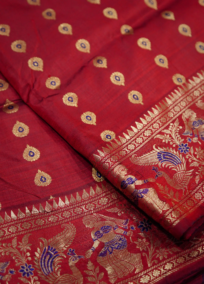 Maroon Baluchari Pure Silk Saree Without Blouse Piece - Indian Silk House Agencies