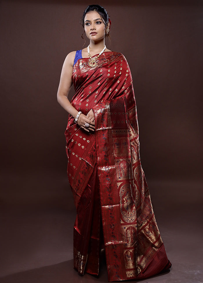 Maroon Baluchari Pure Silk Saree Without Blouse Piece - Indian Silk House Agencies