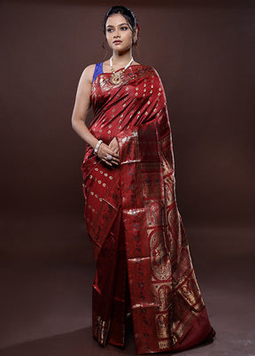 Maroon Baluchari Pure Silk Saree Without Blouse Piece - Indian Silk House Agencies