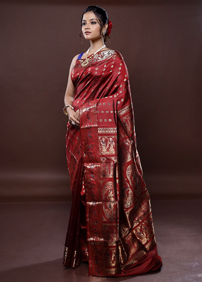 Maroon Baluchari Pure Silk Saree Without Blouse Piece - Indian Silk House Agencies