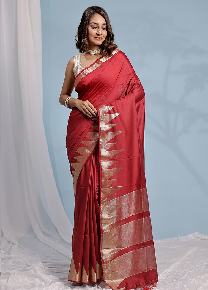 Maroon Cotton Saree With Blouse Piece - Indian Silk House Agencies