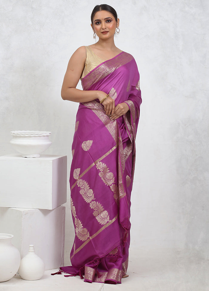 Purple Cotton Saree With Blouse Piece