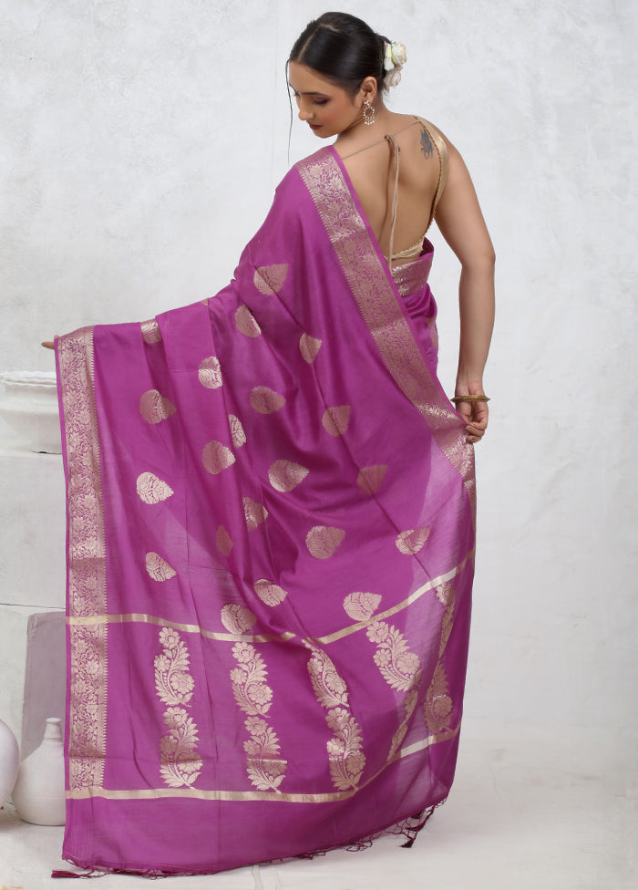 Purple Cotton Saree With Blouse Piece