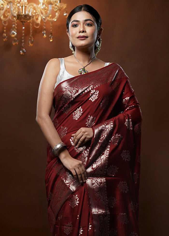 Maroon Cotton Saree With Blouse Piece