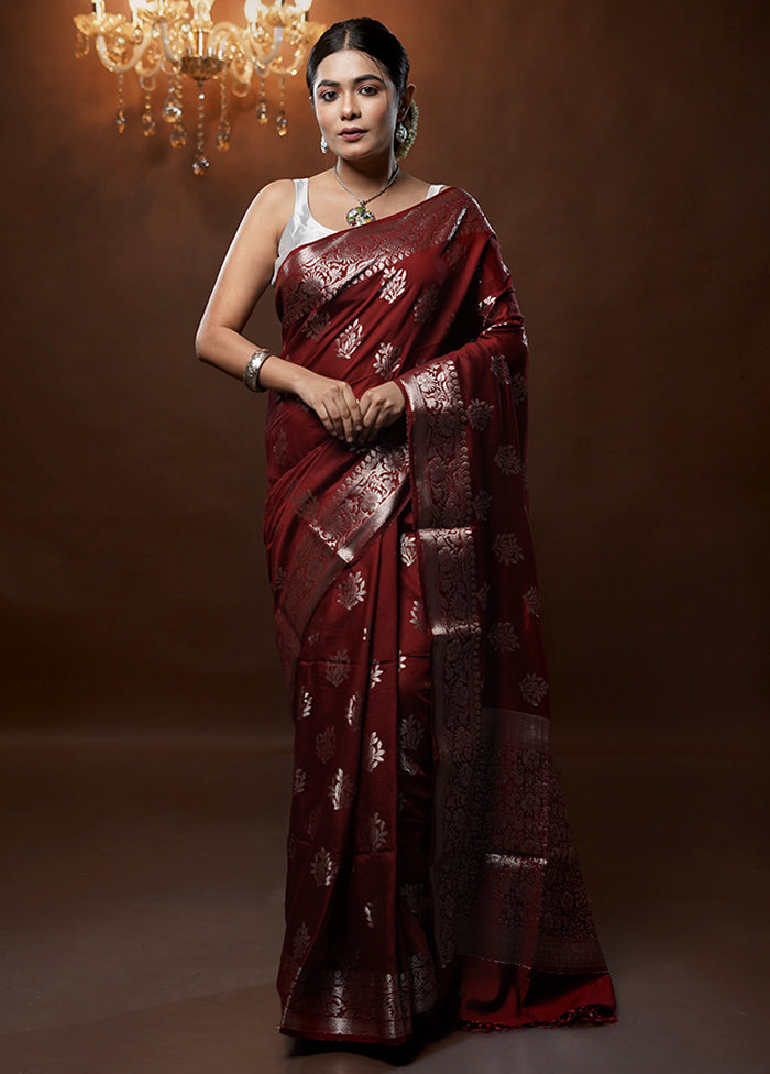 Maroon Cotton Saree With Blouse Piece