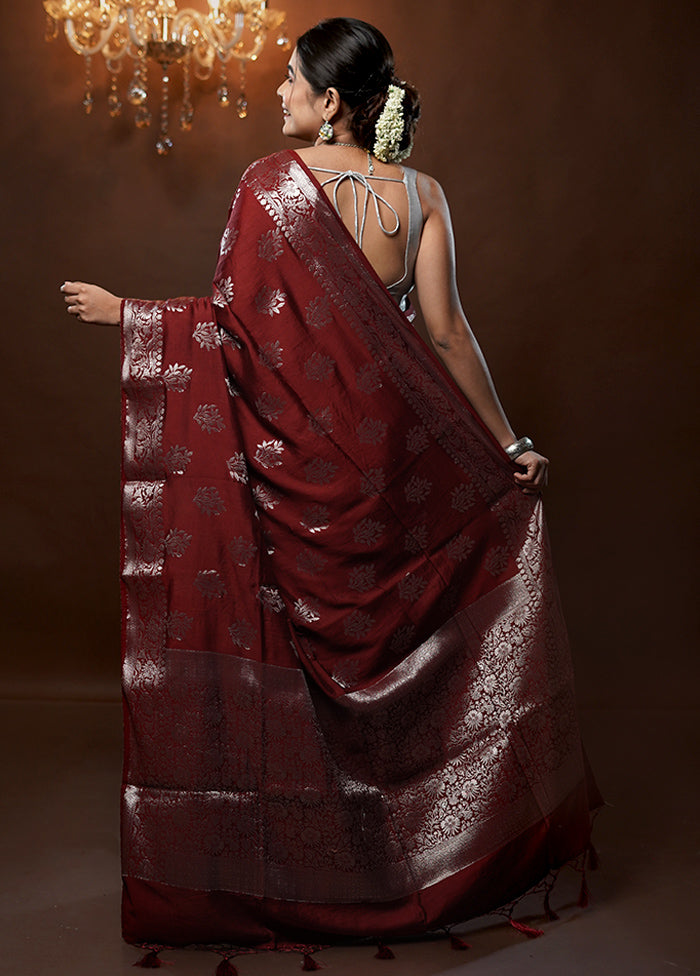 Maroon Cotton Saree With Blouse Piece