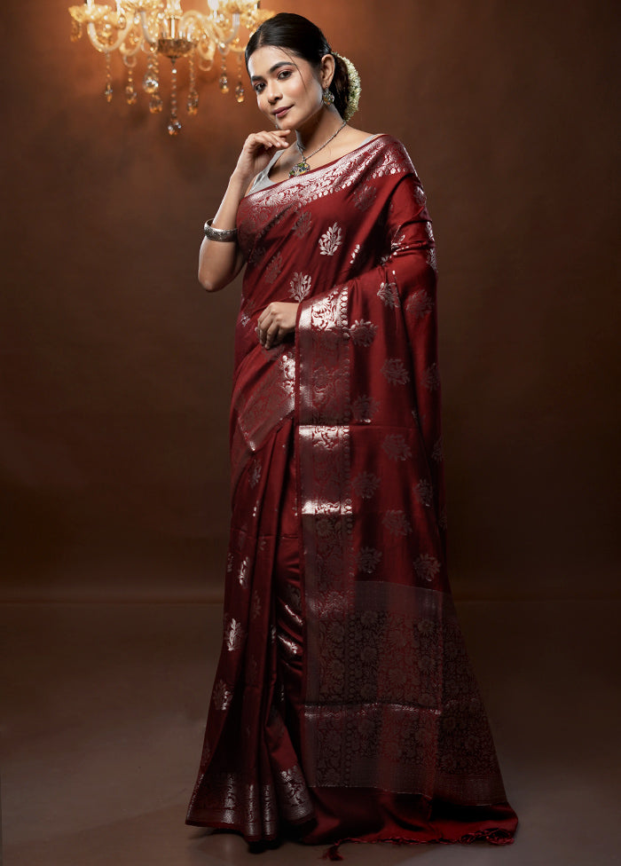 Maroon Cotton Saree With Blouse Piece