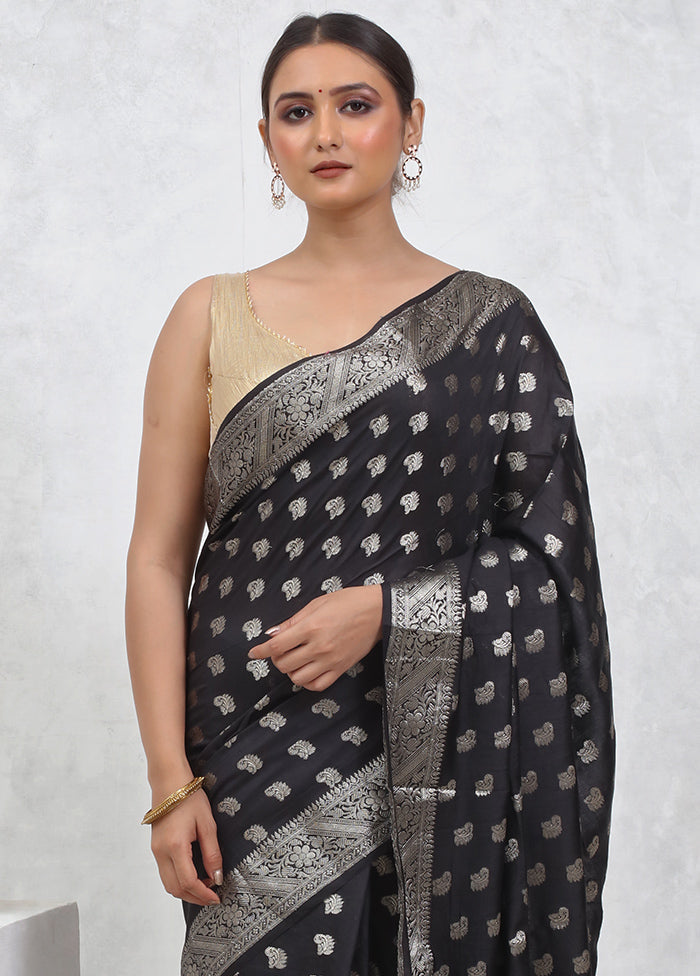 Black Cotton Saree With Blouse Piece - Indian Silk House Agencies