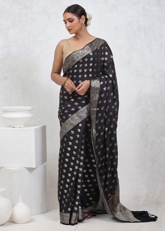 Black Cotton Saree With Blouse Piece - Indian Silk House Agencies