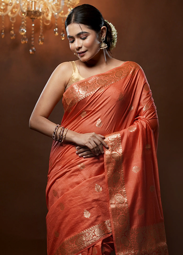 Orange Cotton Saree With Blouse Piece