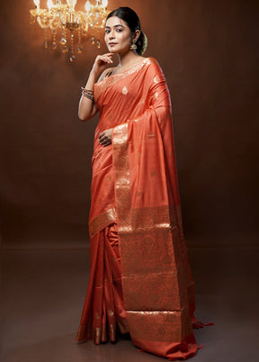 Orange Cotton Saree With Blouse Piece