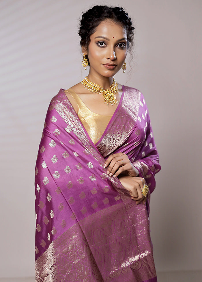 Purple Cotton Saree With Blouse Piece