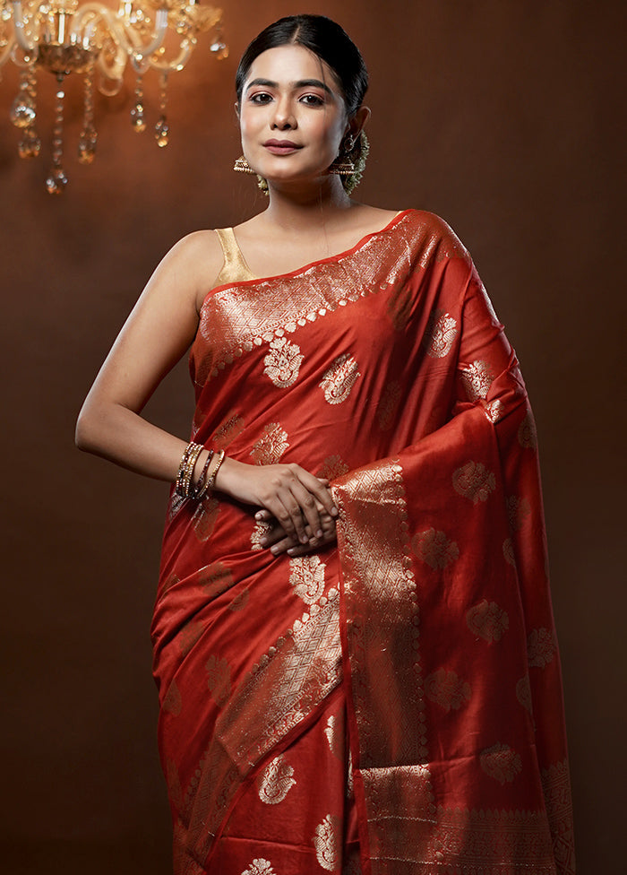 Red Cotton Saree With Blouse Piece