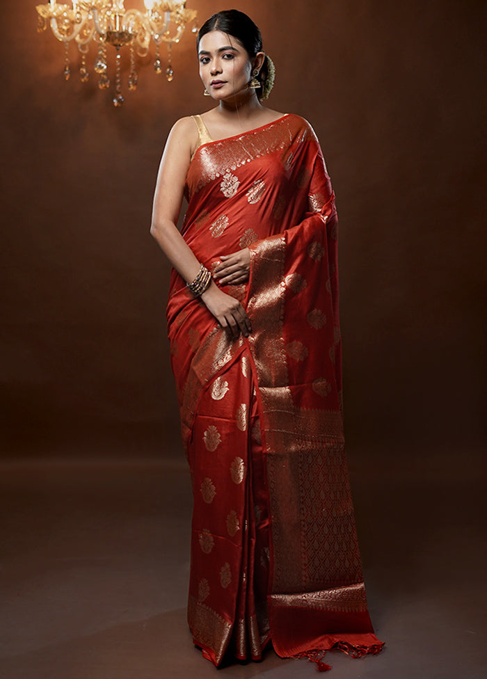 Red Cotton Saree With Blouse Piece