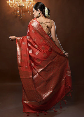 Red Cotton Saree With Blouse Piece