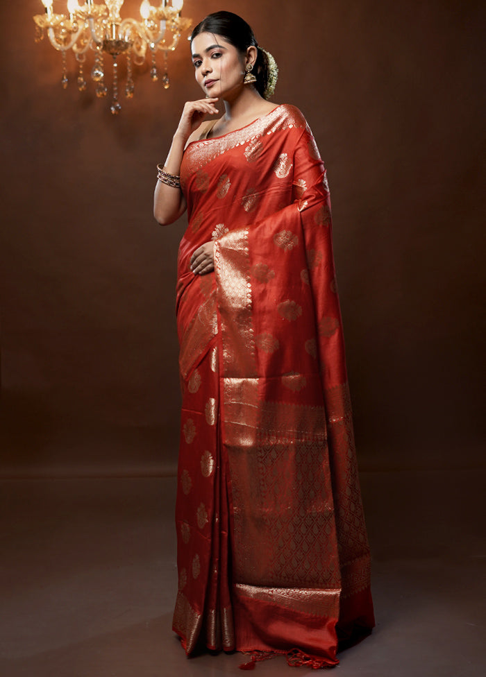 Red Cotton Saree With Blouse Piece