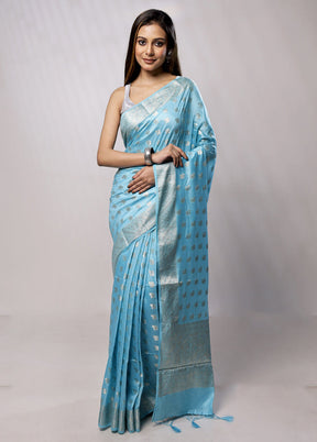 Blue Cotton Saree With Blouse Piece - Indian Silk House Agencies