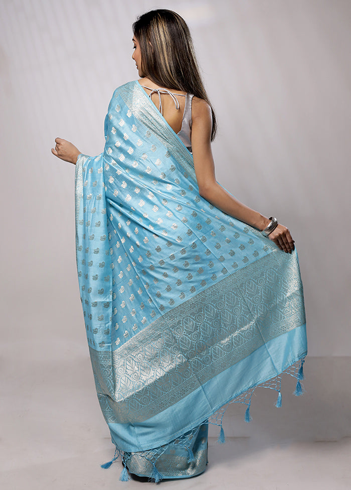 Blue Cotton Saree With Blouse Piece - Indian Silk House Agencies