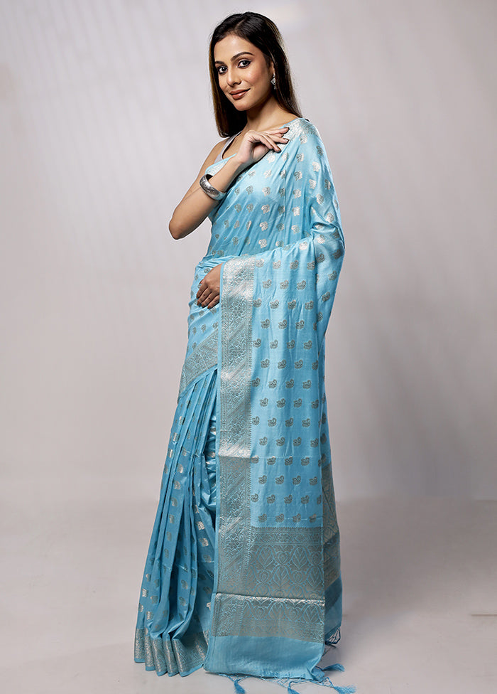 Blue Cotton Saree With Blouse Piece - Indian Silk House Agencies