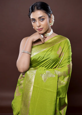 Green Dupion Silk Saree Without Blouse Piece - Indian Silk House Agencies