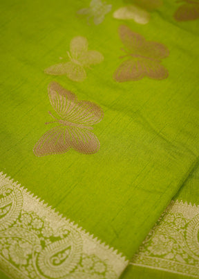 Green Dupion Silk Saree Without Blouse Piece - Indian Silk House Agencies