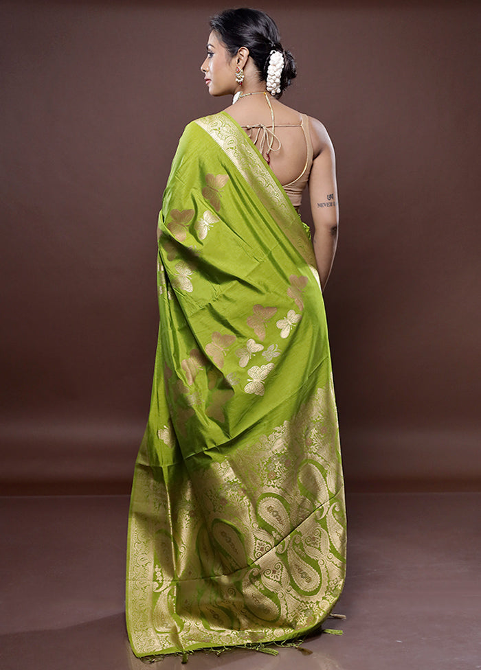 Green Dupion Silk Saree Without Blouse Piece - Indian Silk House Agencies