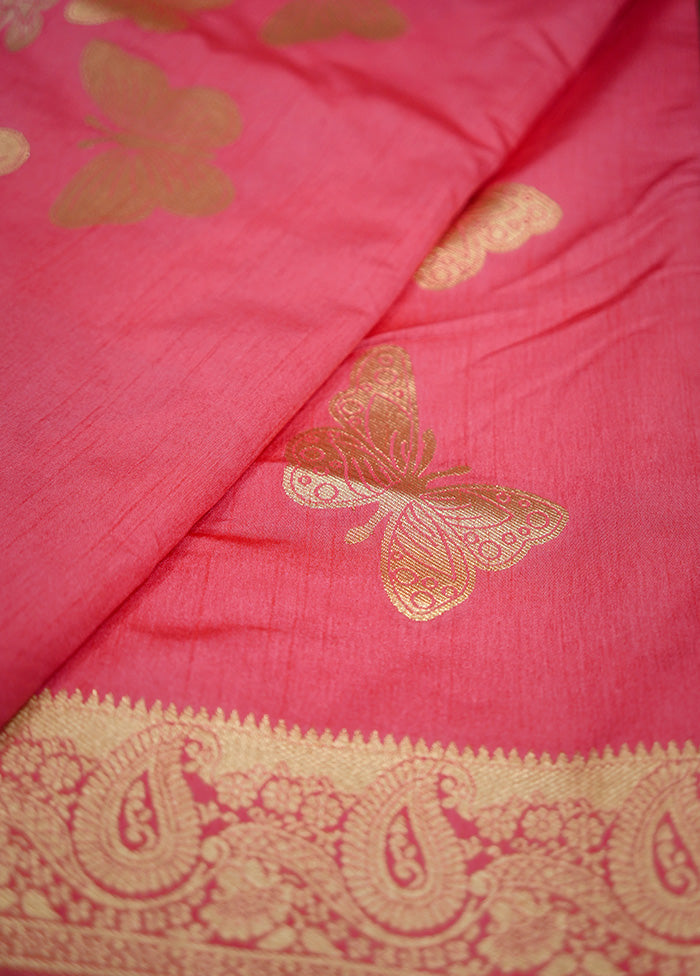 Pink Dupion Silk Saree Without Blouse Piece - Indian Silk House Agencies