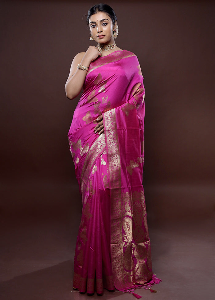 Pink Dupion Silk Saree Without Blouse Piece - Indian Silk House Agencies