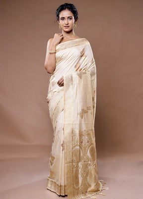 Cream Dupion Silk Saree With Blouse Piece - Indian Silk House Agencies