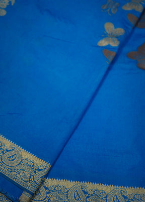 Blue Dupion Silk Saree Without Blouse Piece - Indian Silk House Agencies