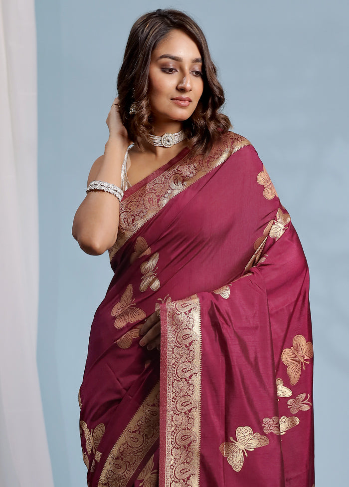 Purple Dupion Silk Saree With Blouse Piece - Indian Silk House Agencies