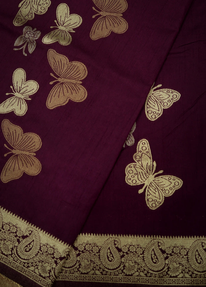 Purple Dupion Silk Saree With Blouse Piece - Indian Silk House Agencies