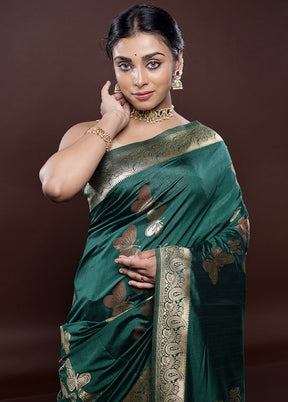 Green Dupion Silk Saree With Blouse Piece
