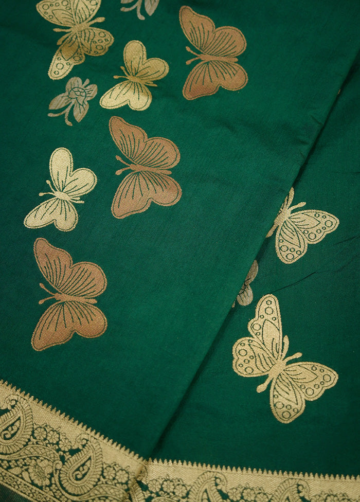 Green Dupion Silk Saree Without Blouse Piece - Indian Silk House Agencies