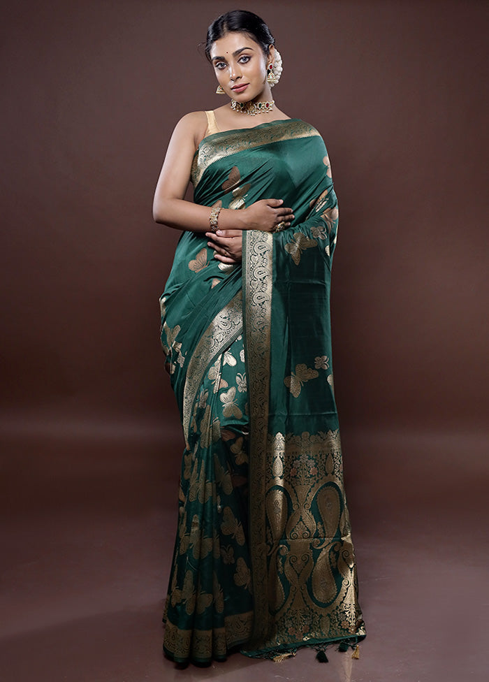 Green Dupion Silk Saree With Blouse Piece
