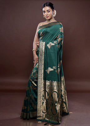 Green Dupion Silk Saree Without Blouse Piece - Indian Silk House Agencies