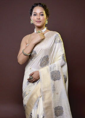 White Dupion Silk Saree With Blouse Piece