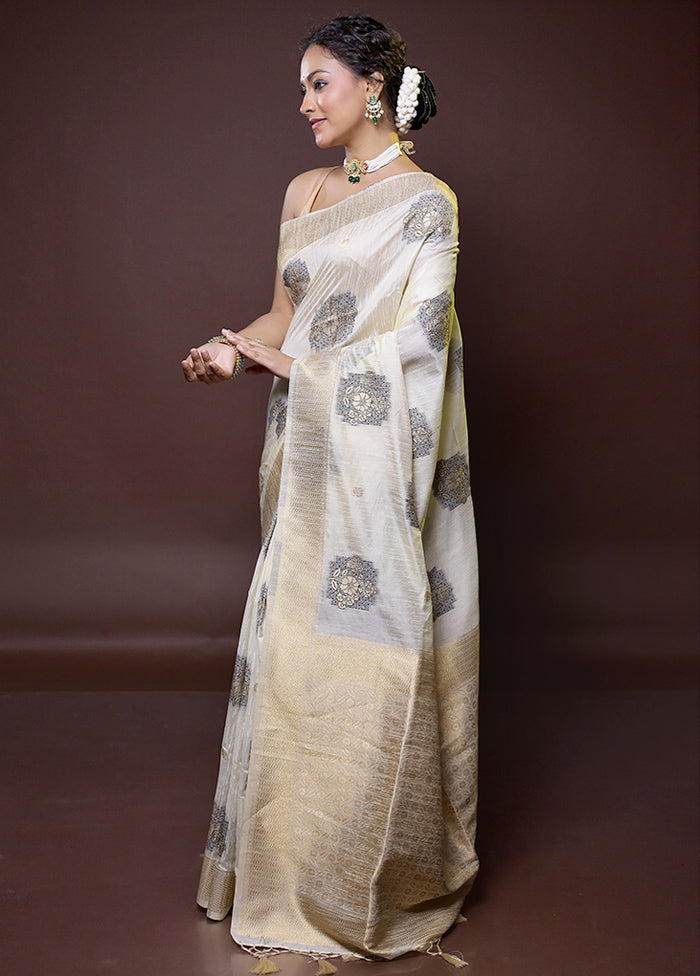 White Dupion Silk Saree With Blouse Piece