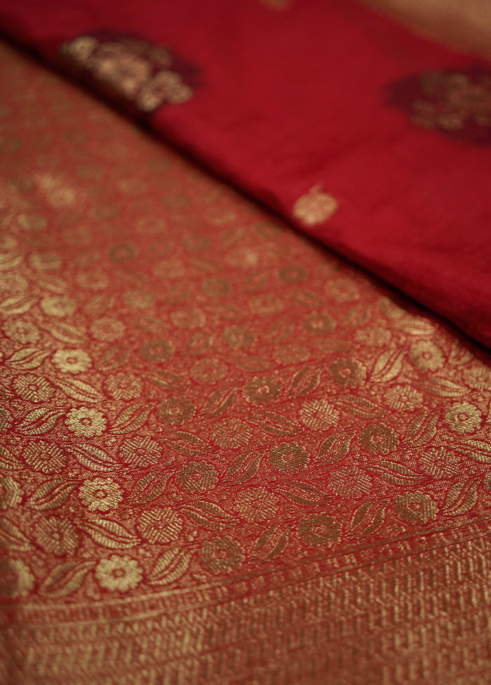 Red Dupion Silk Saree With Blouse Piece - Indian Silk House Agencies