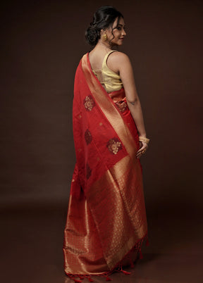 Red Dupion Silk Saree With Blouse Piece - Indian Silk House Agencies