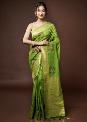 Green Dupion Silk Saree With Blouse Piece - Indian Silk House Agencies