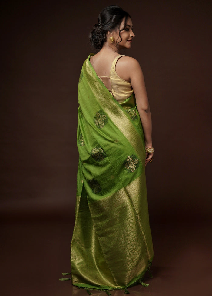 Green Dupion Silk Saree With Blouse Piece - Indian Silk House Agencies