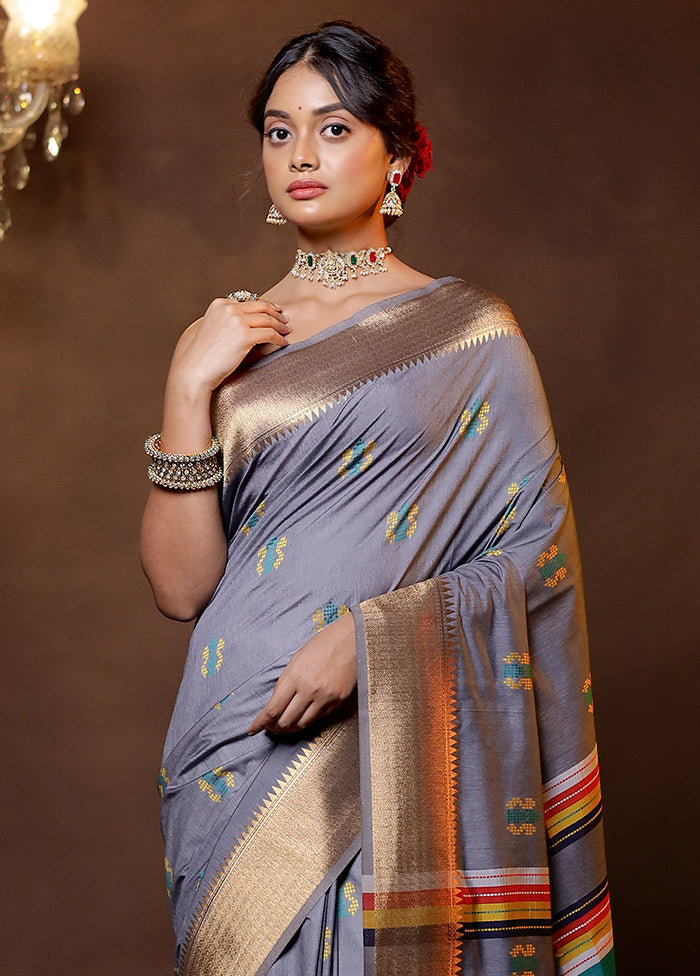 Grey Dupion Silk Saree With Blouse Piece