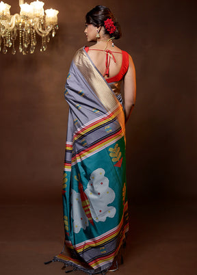 Grey Dupion Silk Saree With Blouse Piece